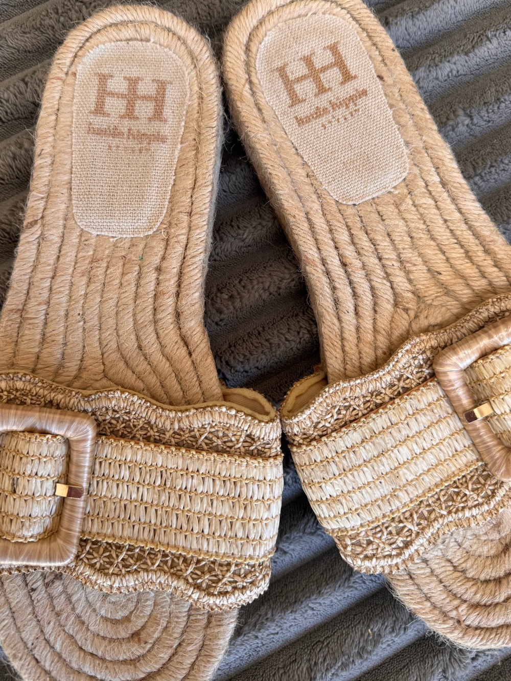 Haute Hippie Natural Woven Buckle Slide Sandals - Picture 3 of 3
